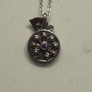 MMArt Elegant Sterling Silver and 14k Gold with Amethyst Pendant